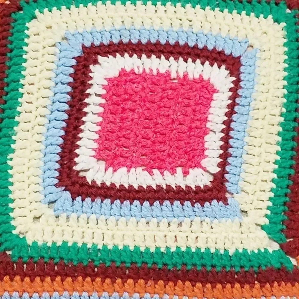 VINTAGE 70s Granny Square Crochet Pillow Cover